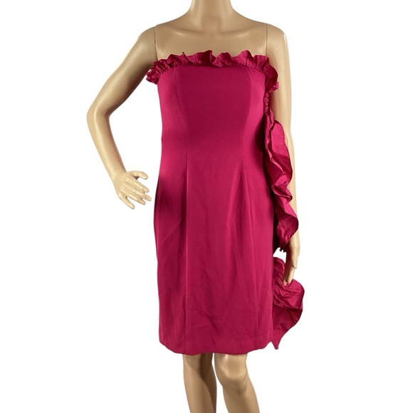 Trina Turk Strapless Ruffle Trim Cocktail Dress Pink Size 4 - Picture 1 of 6